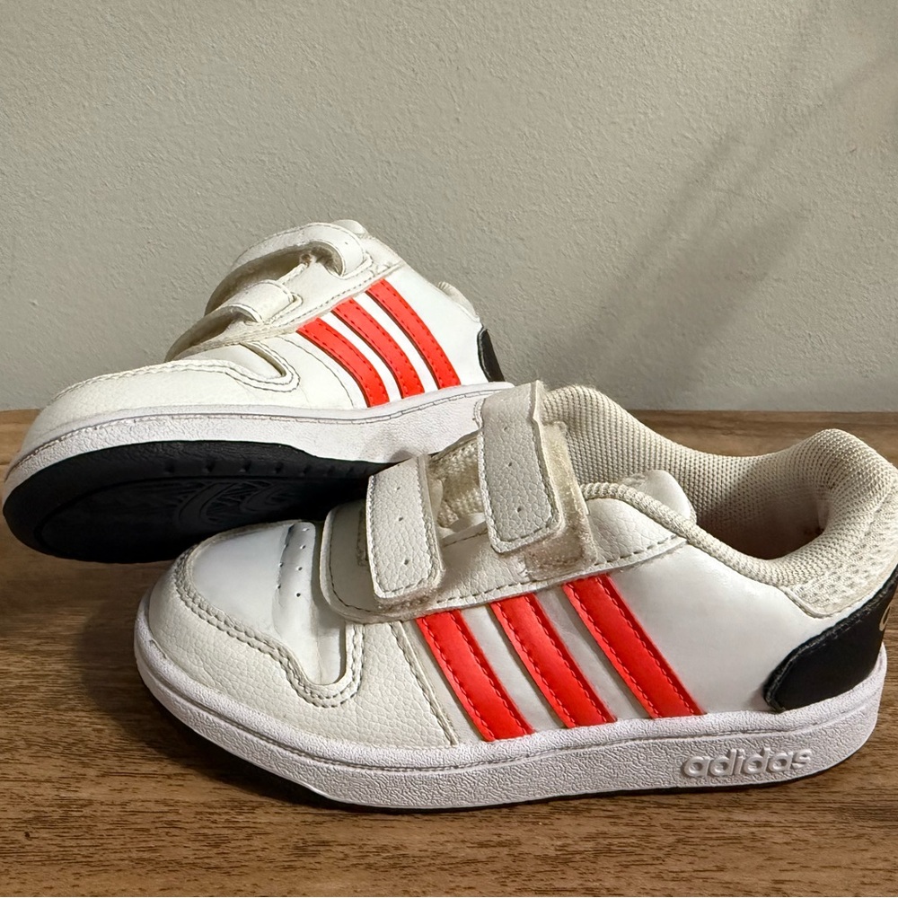 Adidas White and Red Velcro Sneakers